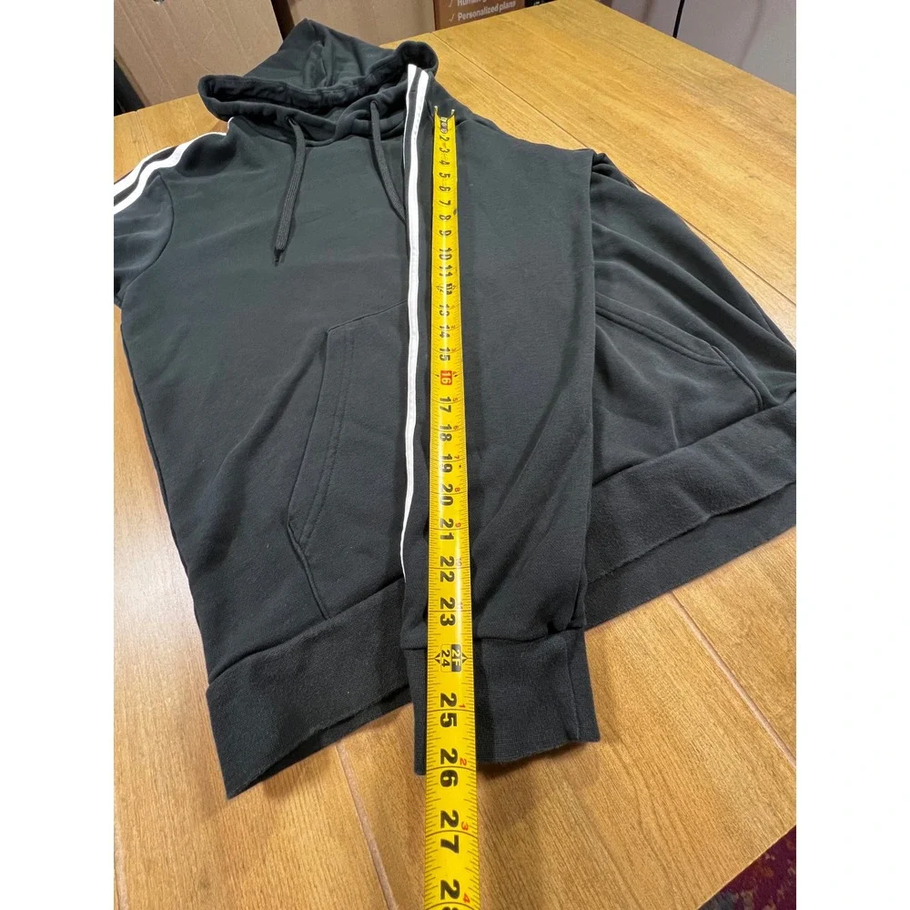 Adidas Mens Hoodie Black‎ White 3 Stripe Logo Athletic Pullover Size L